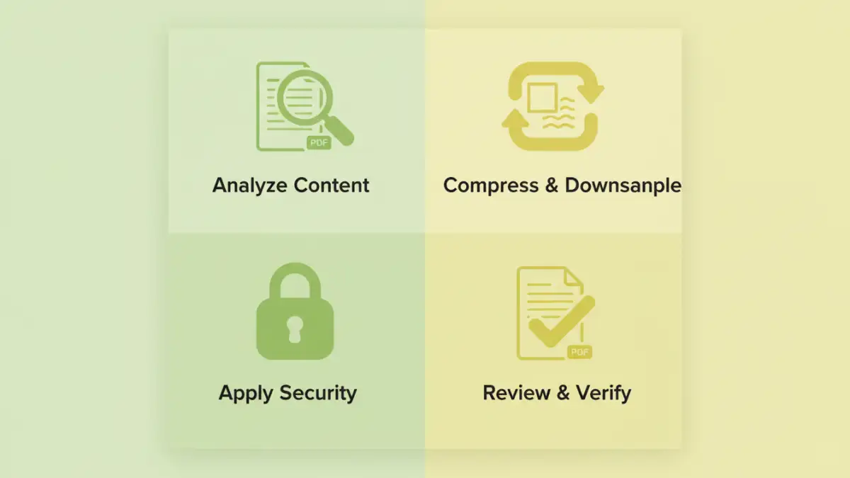 pdf optimization balance - Infographic detailing the step-by-step process for effective PDF optimization.