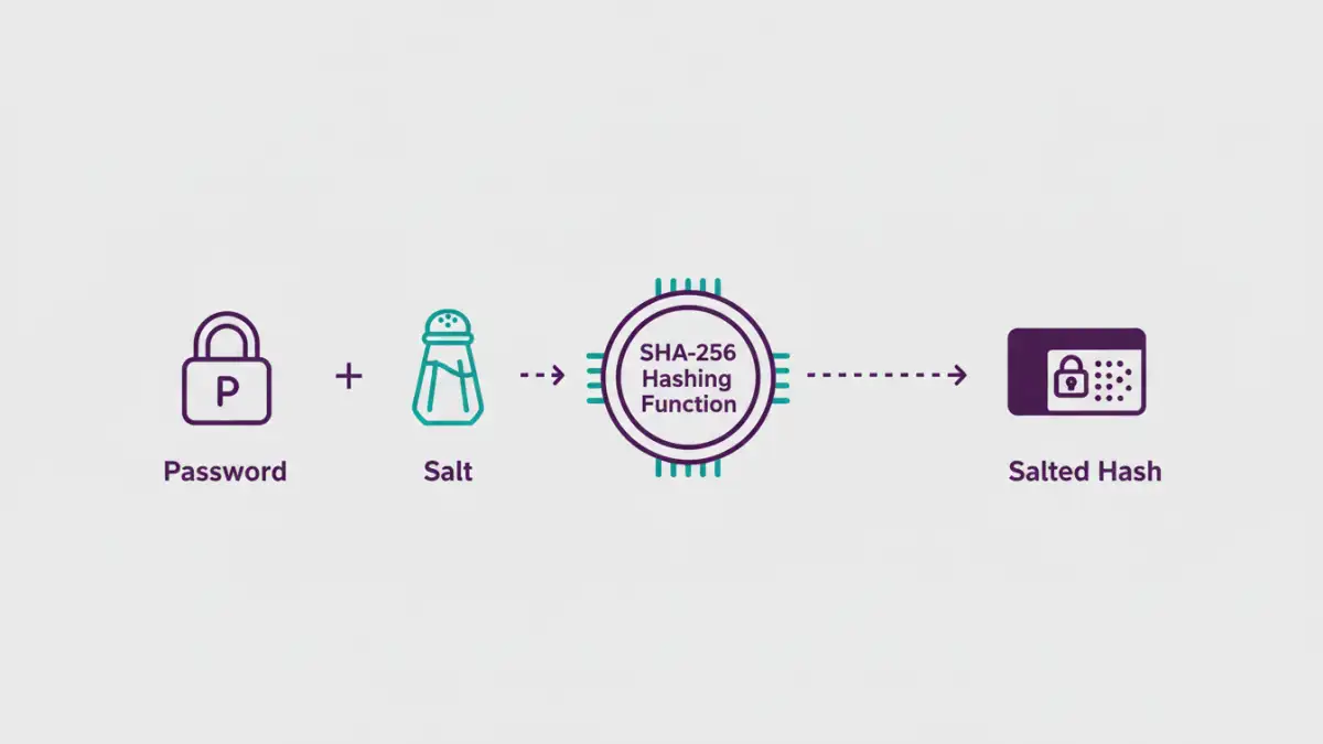 pdf password security - Infographic flowchart showing how a password and salt are combined and hashed.