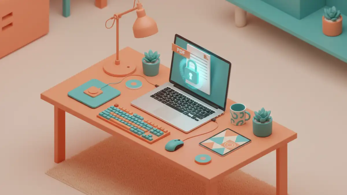 pdf password success story pdf password success story - A secure PDF on a laptop screen representing a freelancer's intellectual property protection.