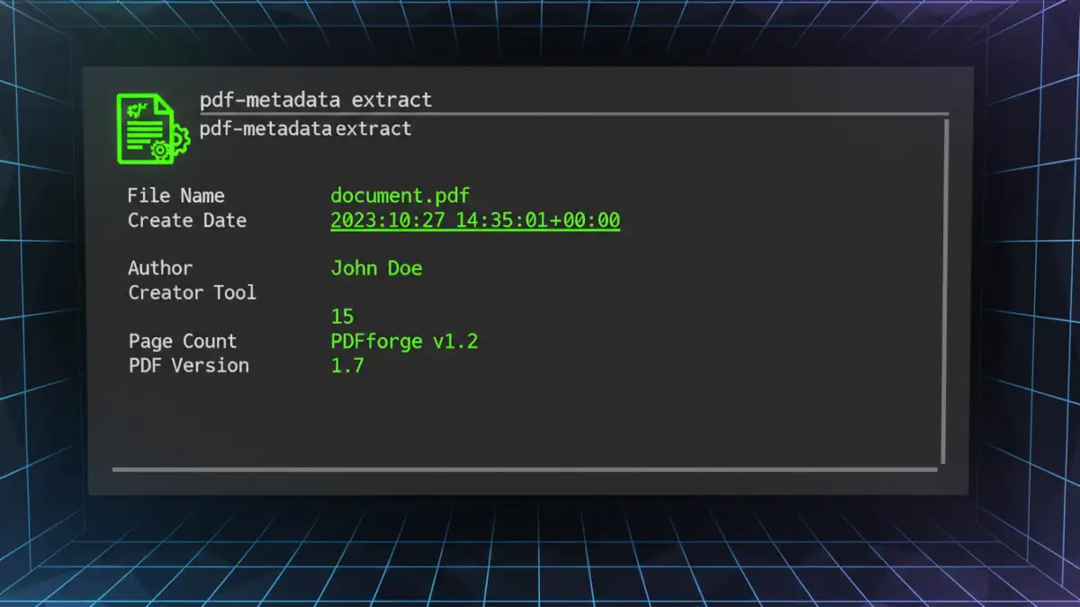 pdf properties forensics - Example of metadata analysis tools like ExifTool showing extracted PDF properties.