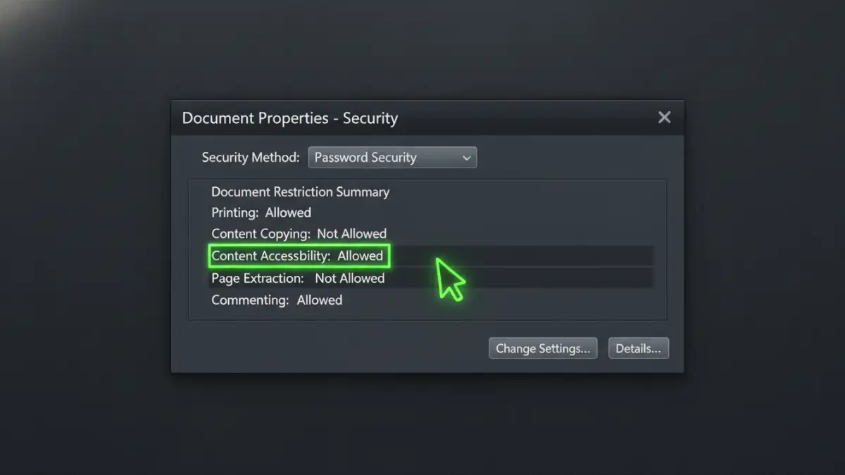 pdf security for artists - A close-up of PDF security settings to disable content copying for artist file encryption.