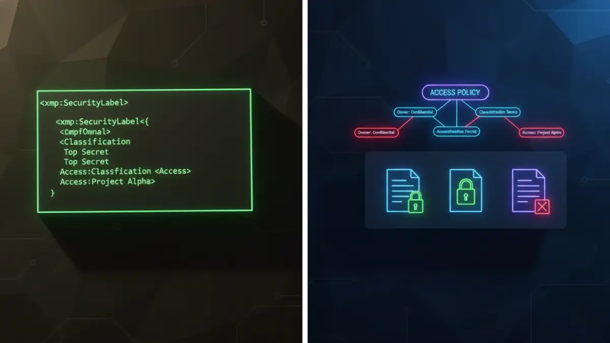 pdf security labeling pdf security labeling - A visual showing how XMP code translates into security policies in a system.