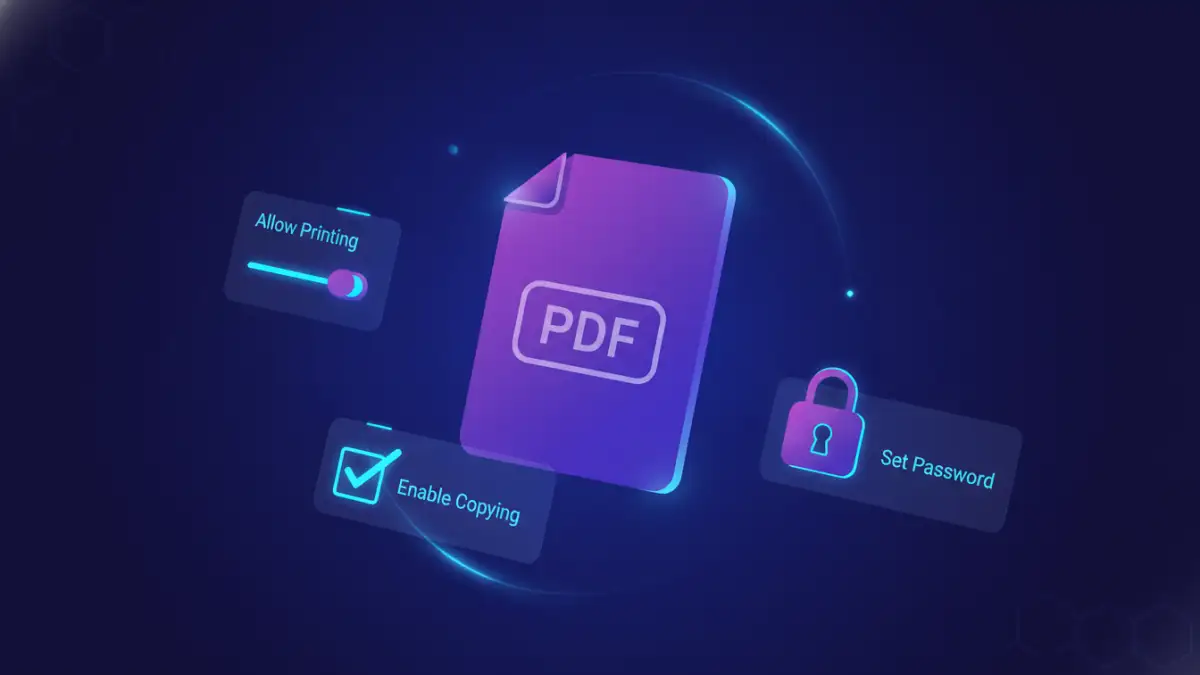 A visual representation of various PDF security settings like passwords and permissions.