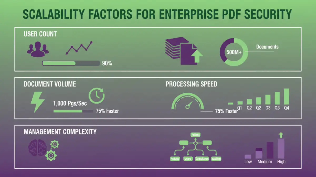 pdf security tool scalability - Infographic detailing scalability factors for enterprise PDF security tools.