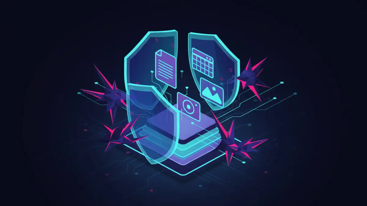 premium password protected file - Secure file management with layered digital shields protecting documents