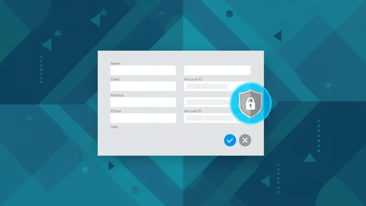 protect fillable pdf forms - Illustration of a fillable PDF form with protected fields using a security shield icon