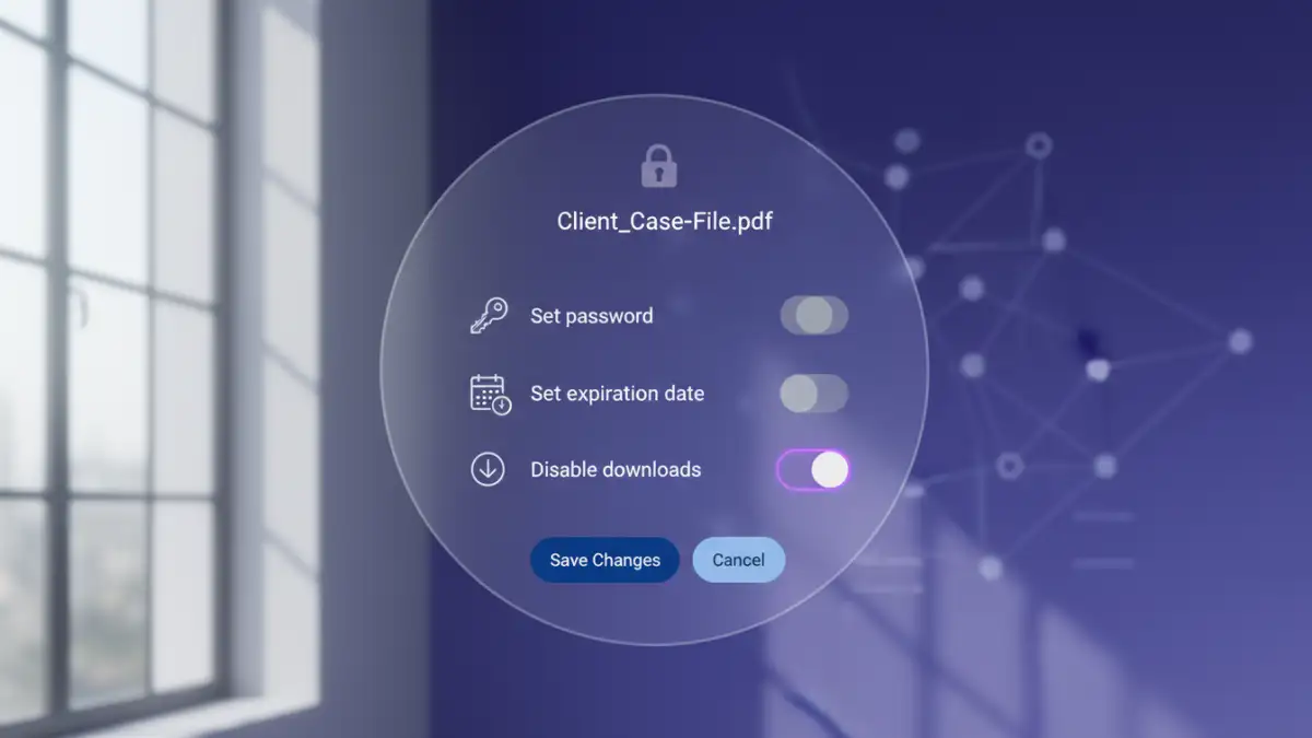 protect sensitive documents - A close-up of a secure cloud storage interface showing advanced sharing permissions.