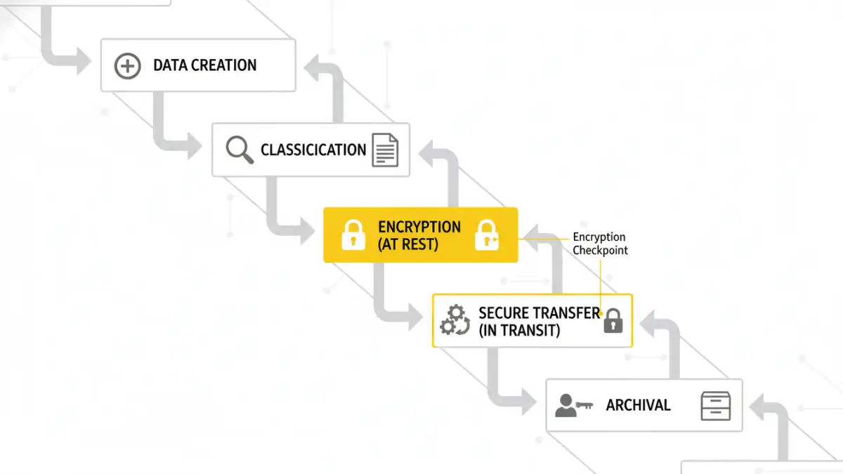 public sector file encryption - Infographic showing the data lifecycle and key encryption points for citizen data protection.