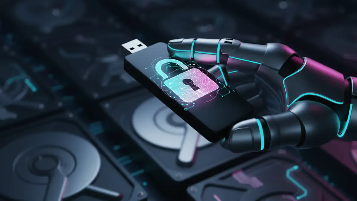 recover encrypted file recover encrypted file - Hand holding a USB drive with an encryption lock icon