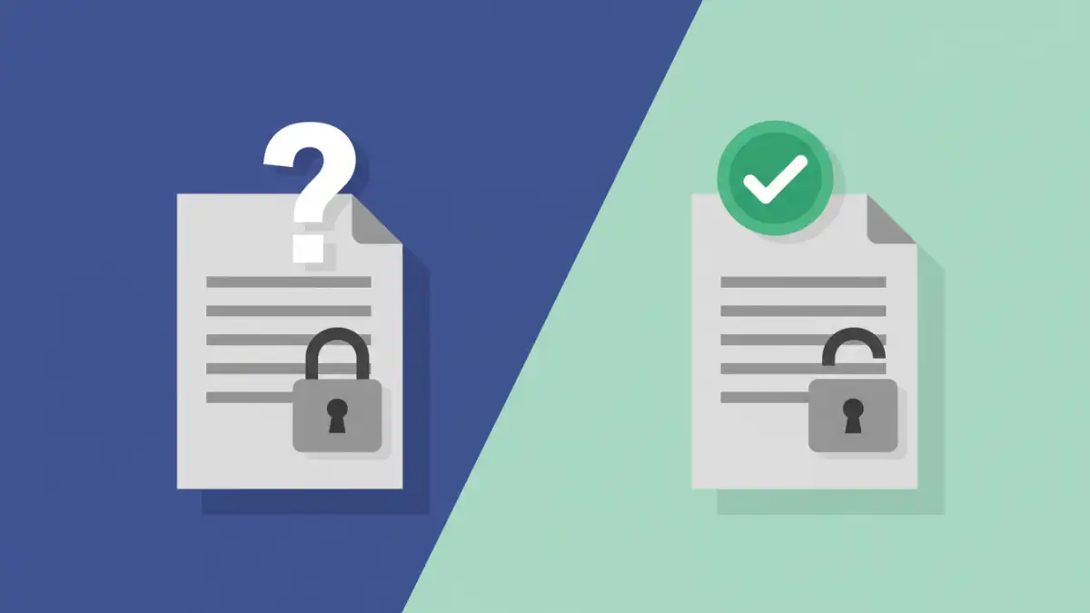 recover lost document password recover lost document password - An illustration comparing a locked document to an unlocked one, representing the process to recover a lost document password.