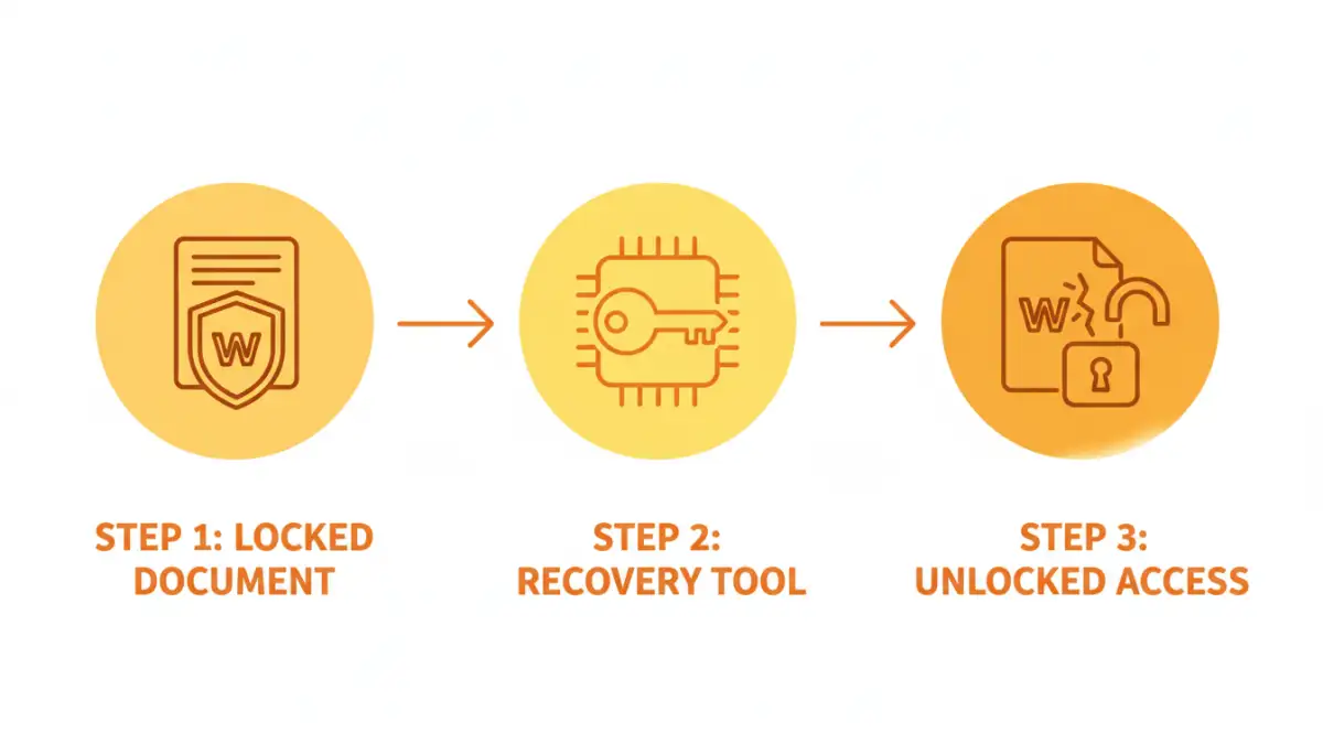 recover lost document password recover lost document password - A flowchart showing the three main stages of the file password recovery success process.