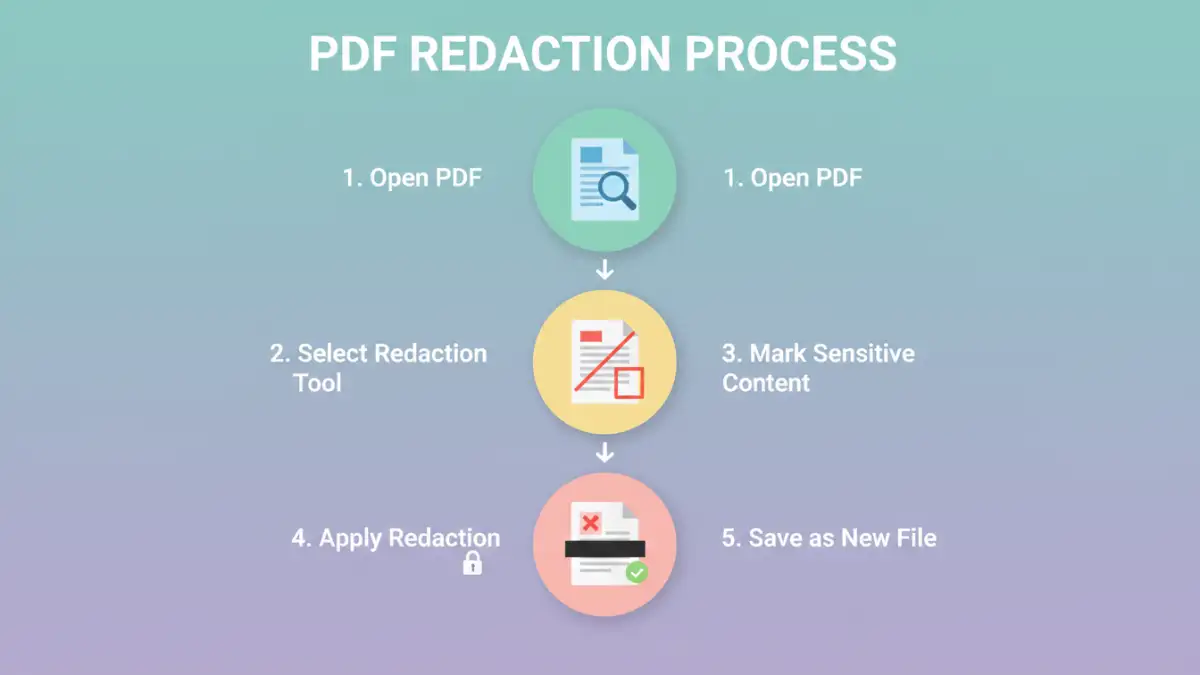 redact sensitive pdf data Infographic showing the steps to redact sensitive PDF data