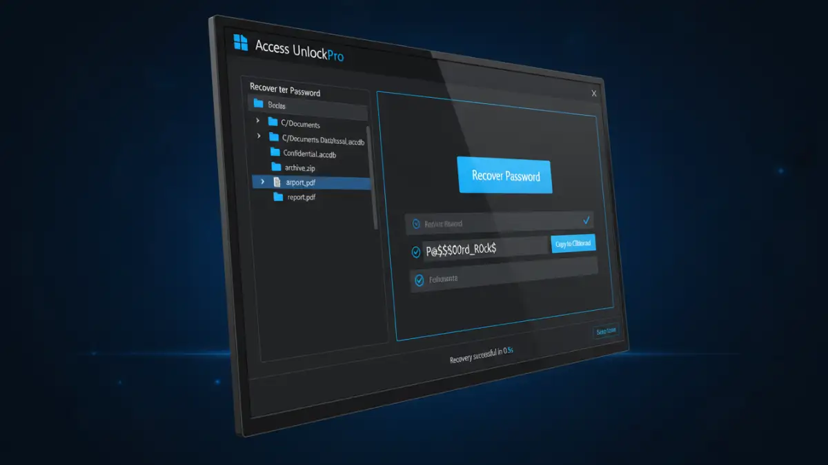 remove database password remove database password - Mockup of a desktop application interface for recovering Access database passwords