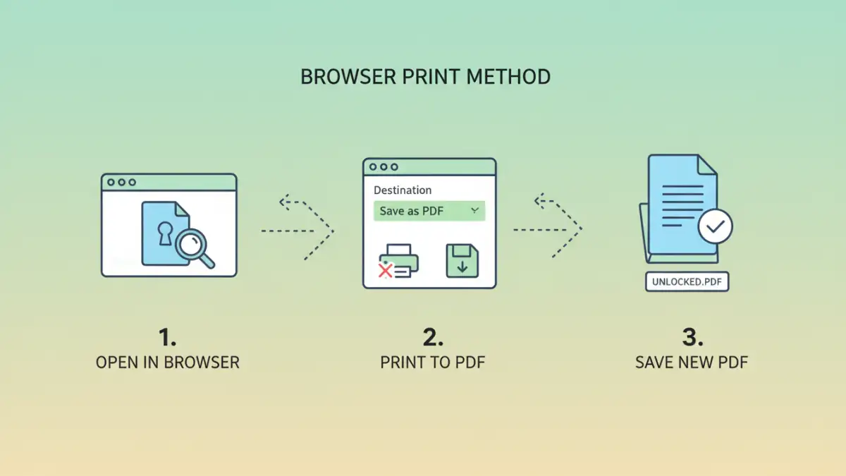 remove pdf password google drive remove pdf password google drive - Infographic showing how to remove PDF password using browser print function
