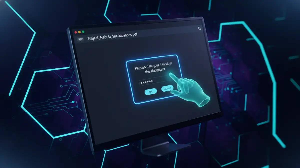 remove pdf password tool remove pdf password tool - 3D render of a PDF password prompt being bypassed