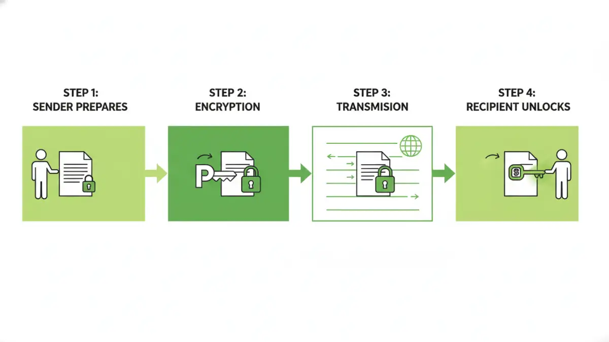 RSA encryption for documents - A flowchart explaining the step-by-step process of using RSA for secure file sharing.