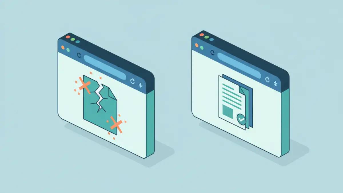 safari pdf viewer - Safari browser window showing a broken PDF viewer and then a fixed one