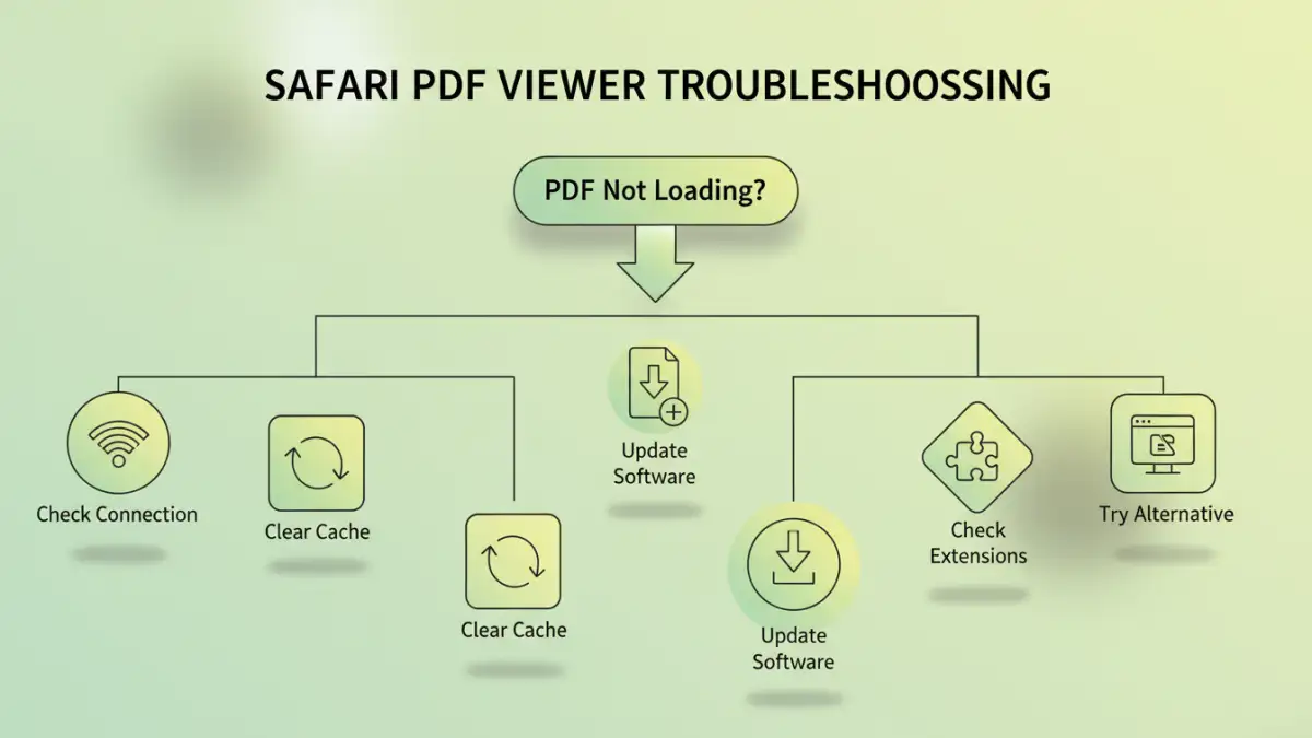 Infographic of troubleshooting steps for Safari PDF viewer issues