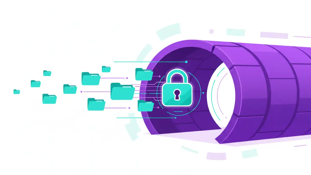 Secure batch file sharing illustration with encrypted document icons