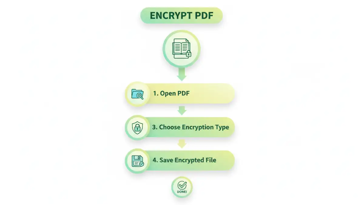 secure birth certificate pdf - Infographic showing step-by-step process of PDF encryption