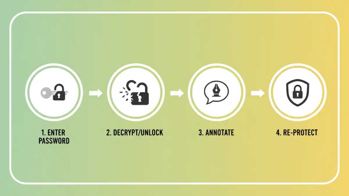 secure comments password pdf - Infographic showing steps to add comments to password protected PDFs