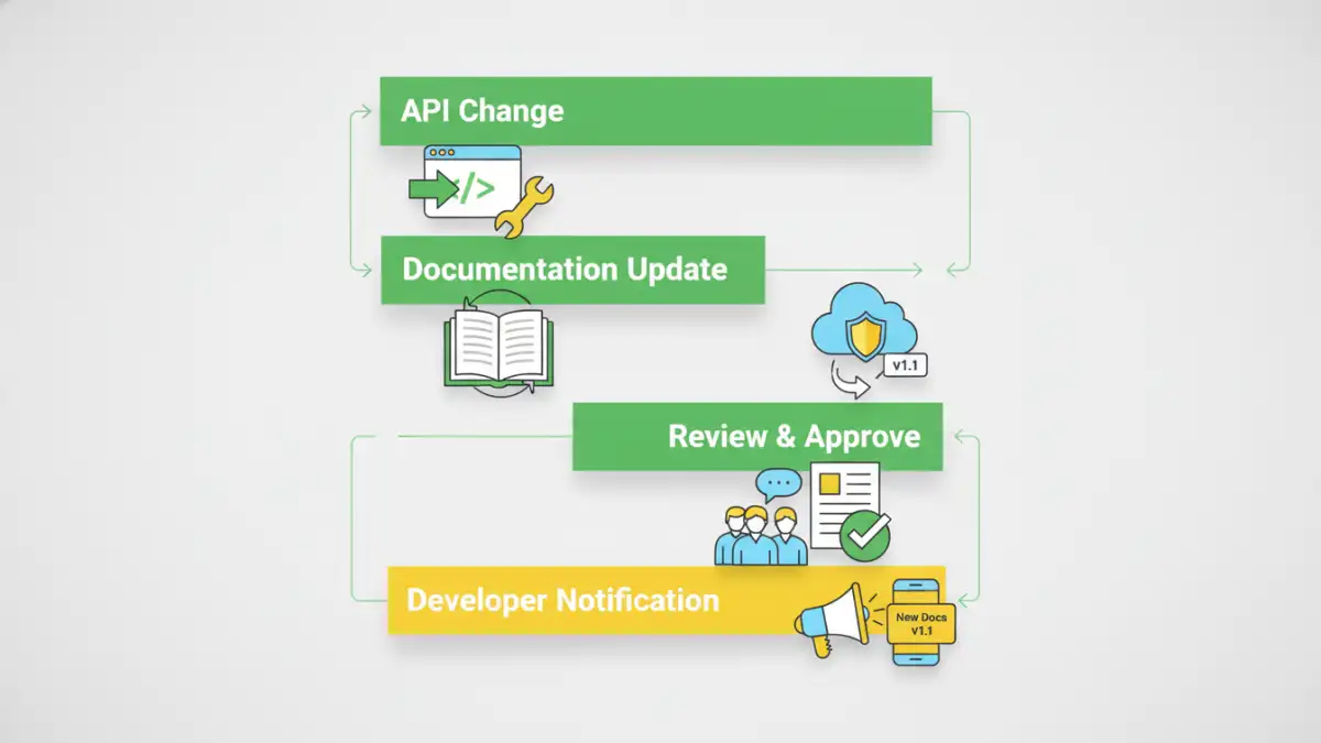 secure document api documentation versioning secure document api documentation versioning - Infographic detailing the process of managing API documentation versions for secure document handling.