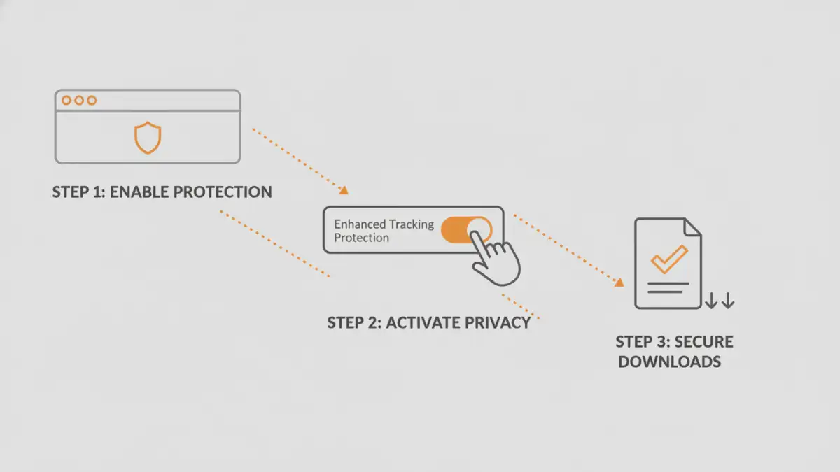 secure document link firefox - Infographic showing the three steps to disable Firefox tracking protection for a specific site.