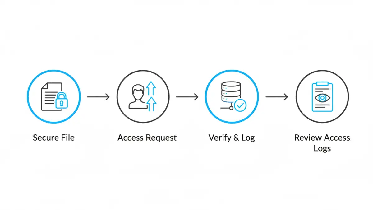 secure document portfolio secure document portfolio - Infographic illustrating the process of logging and reviewing document access.