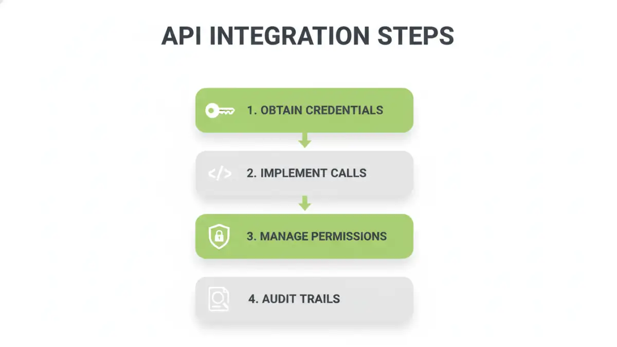 Infographic illustrating the steps for secure document sharing API integration