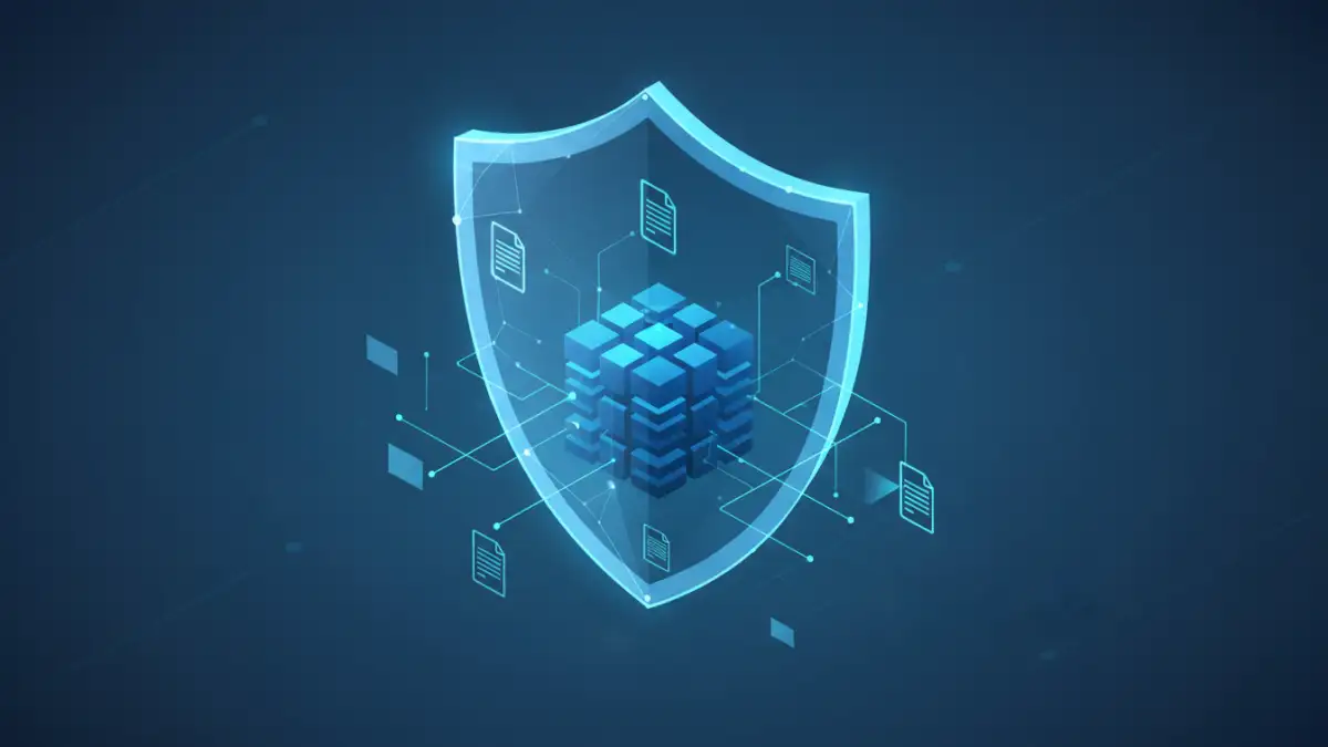 secure document sharing secure document sharing - Illustration of a secure digital vault protecting documents with a glowing shield