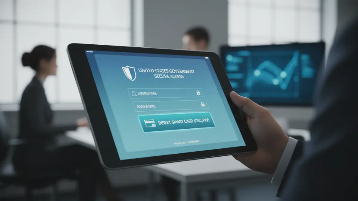 secure document sharing government secure document sharing government - A user logging into a secure government portal using multi-factor authentication with a smart card.