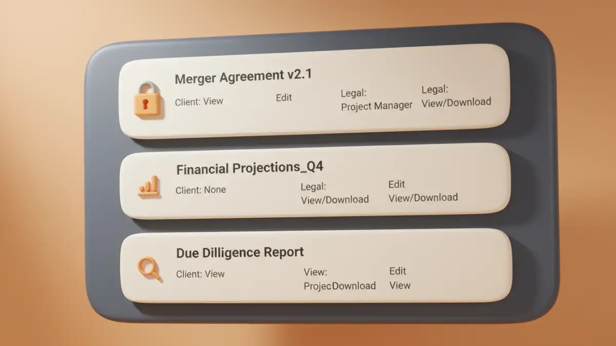 secure document sharing secure document sharing - An example of a virtual data room interface showing granular user permissions for documents.