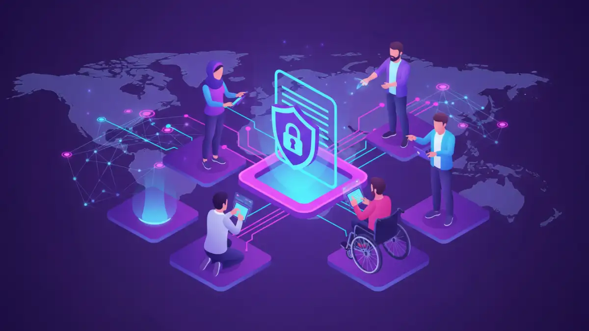 secure document sharing secure document sharing - Professionals collaborating securely on documents in a global network