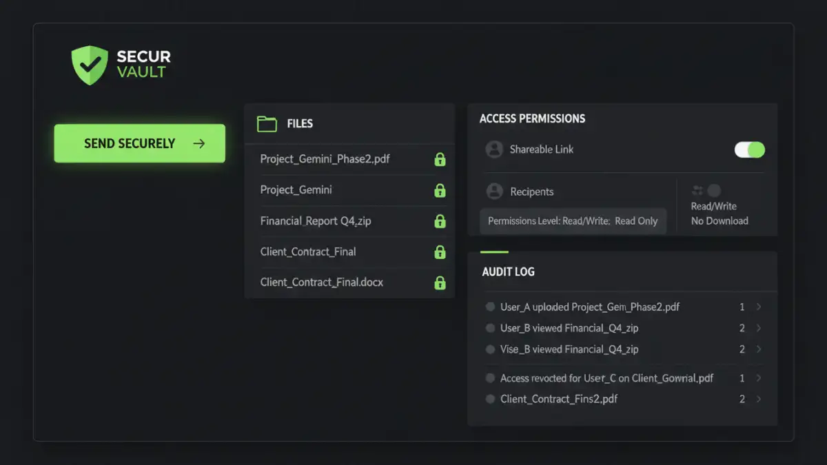 secure document sharing secure document sharing - Screenshot of a secure file sharing platform interface demonstrating automated controls