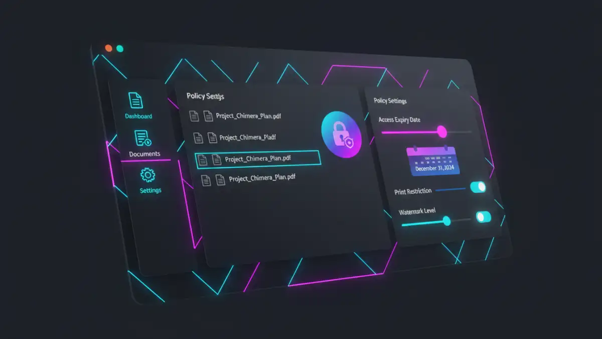 secure document sharing secure document sharing - User interface of DRM software for managing document sharing policies and access.