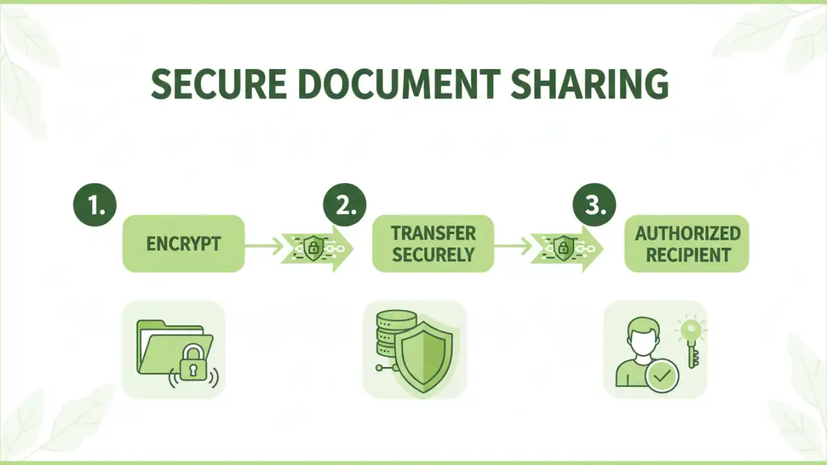 Infographic detailing the step-by-step process of secure document sharing.
