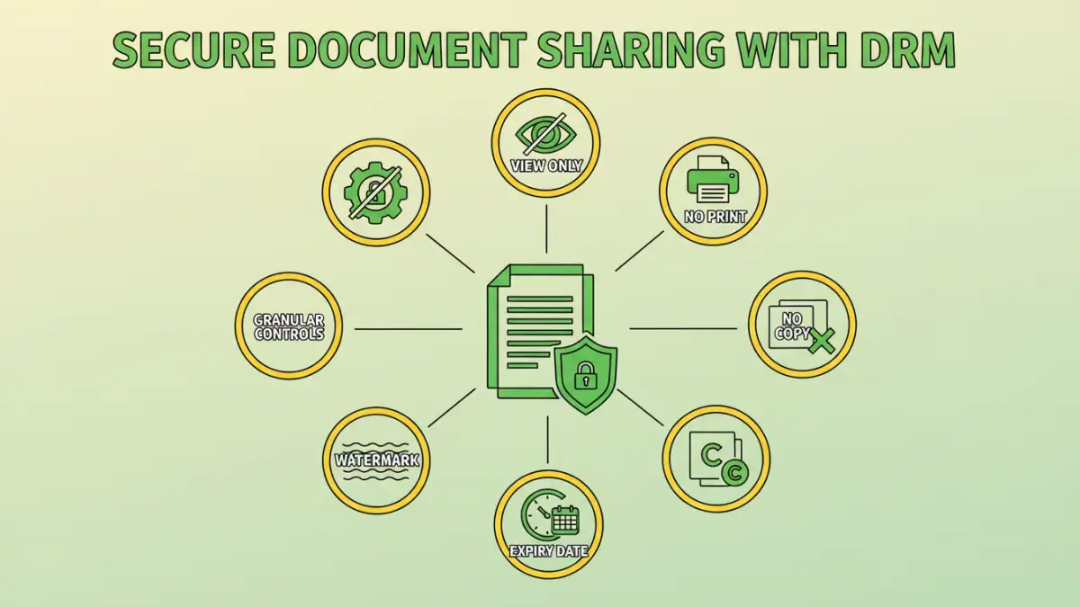 secure document sharing secure document sharing - Infographic showing granular access controls provided by DRM software for document security.