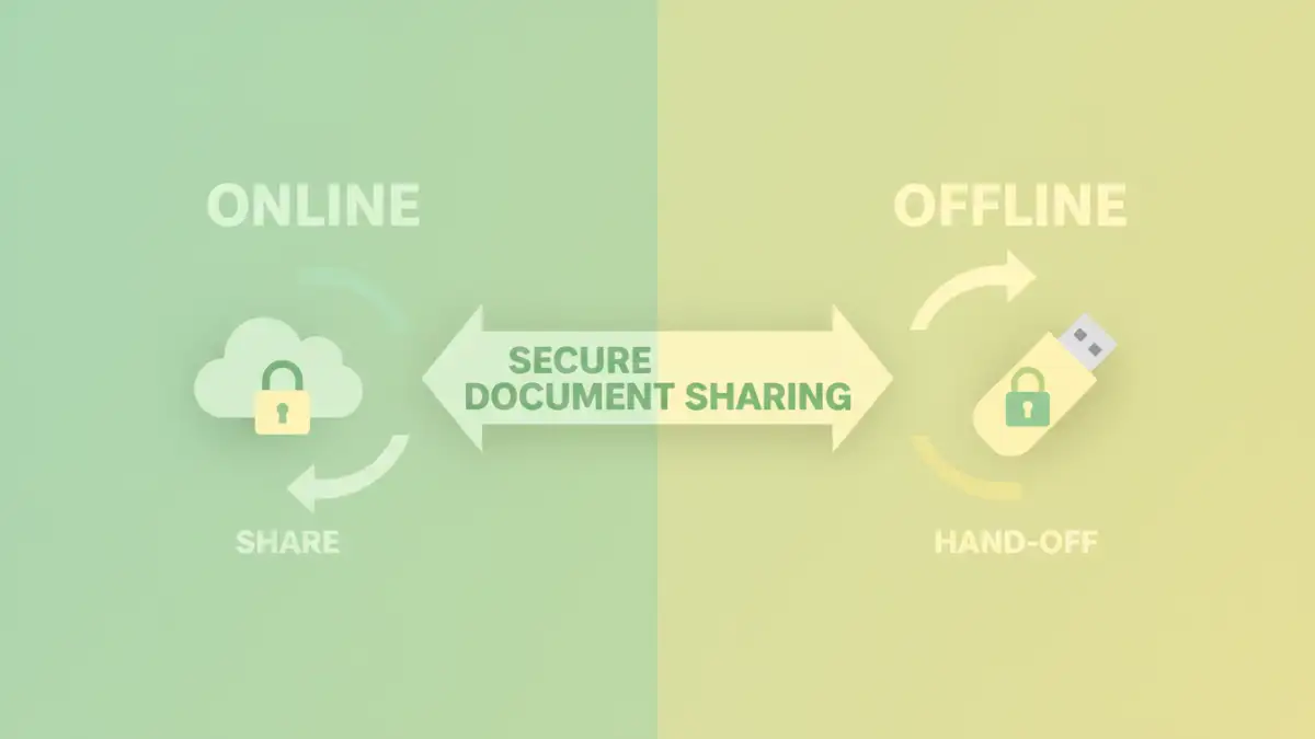 secure document sharing - Infographic comparing online cloud sharing with offline USB transfer for secure documents