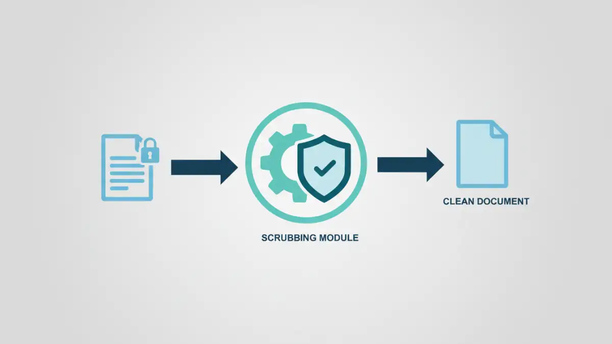 secure document workflows - A diagram showing the process of automated metadata removal in a secure document workflow.