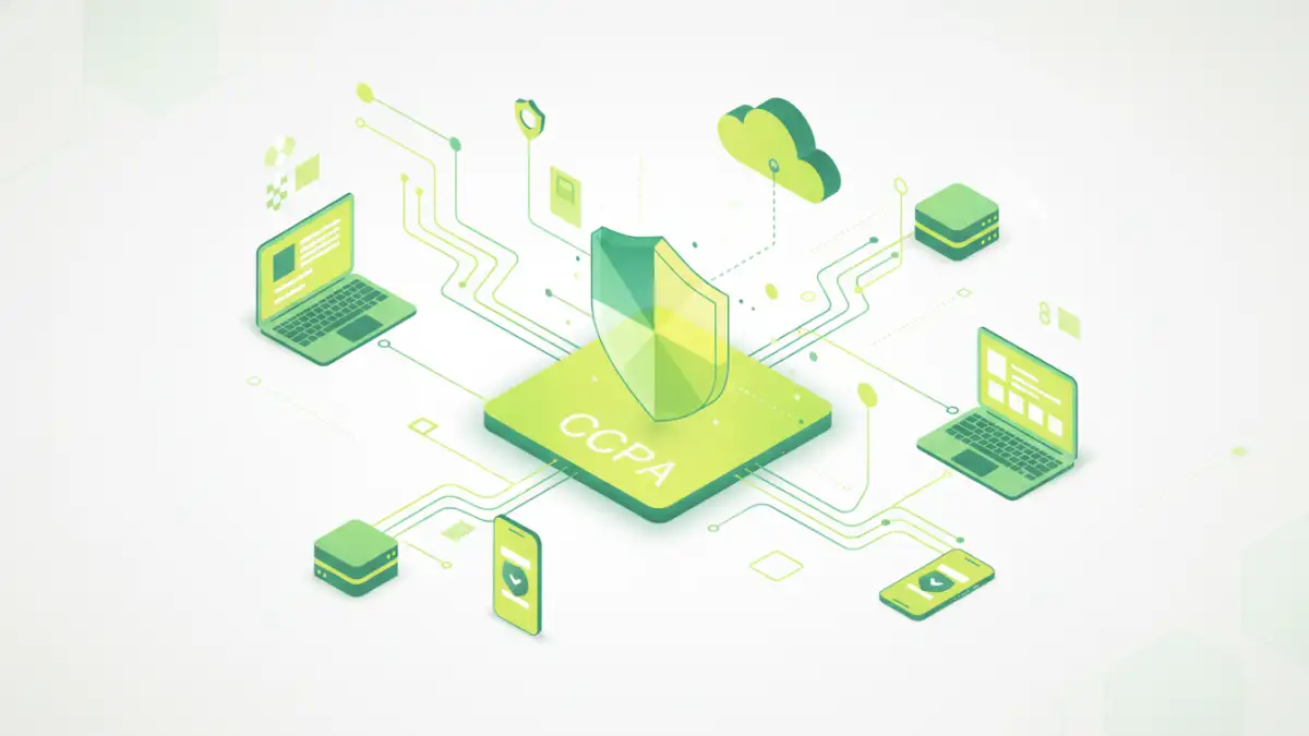 Secure file sharing CCPA illustration with data protection elements