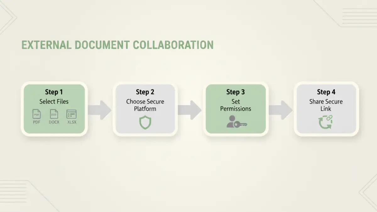secure file sharing enterprise - Infographic showing the four steps of secure external document collaboration.