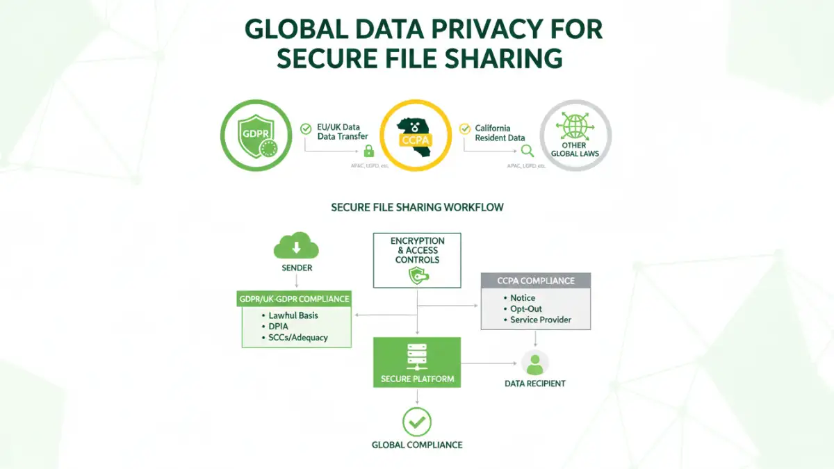 secure file sharing laws secure file sharing laws - Infographic detailing major international data protection laws for secure file sharing