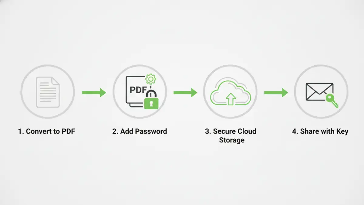 secure file sharing pdf secure file sharing pdf - Infographic showing steps for creating and sharing password-protected PDFs