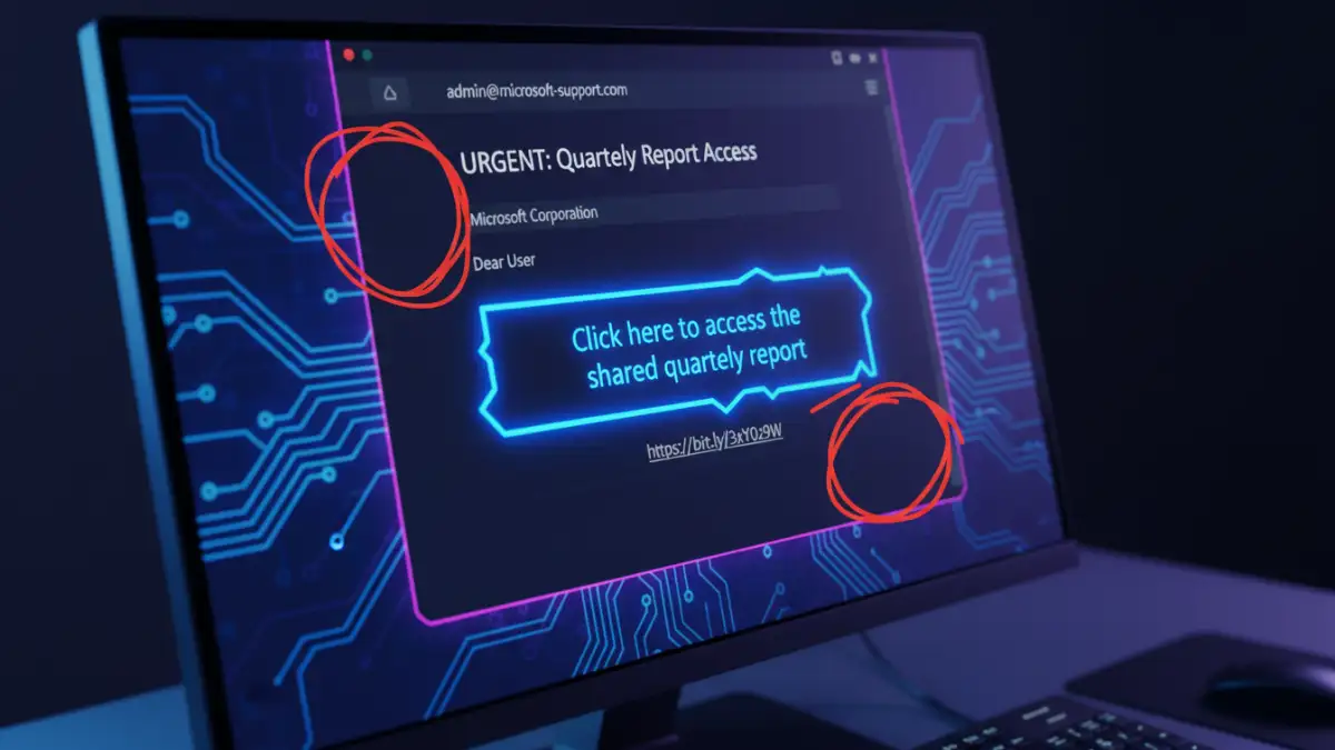 secure file sharing training - Example of a phishing simulation email used in employee data security training.