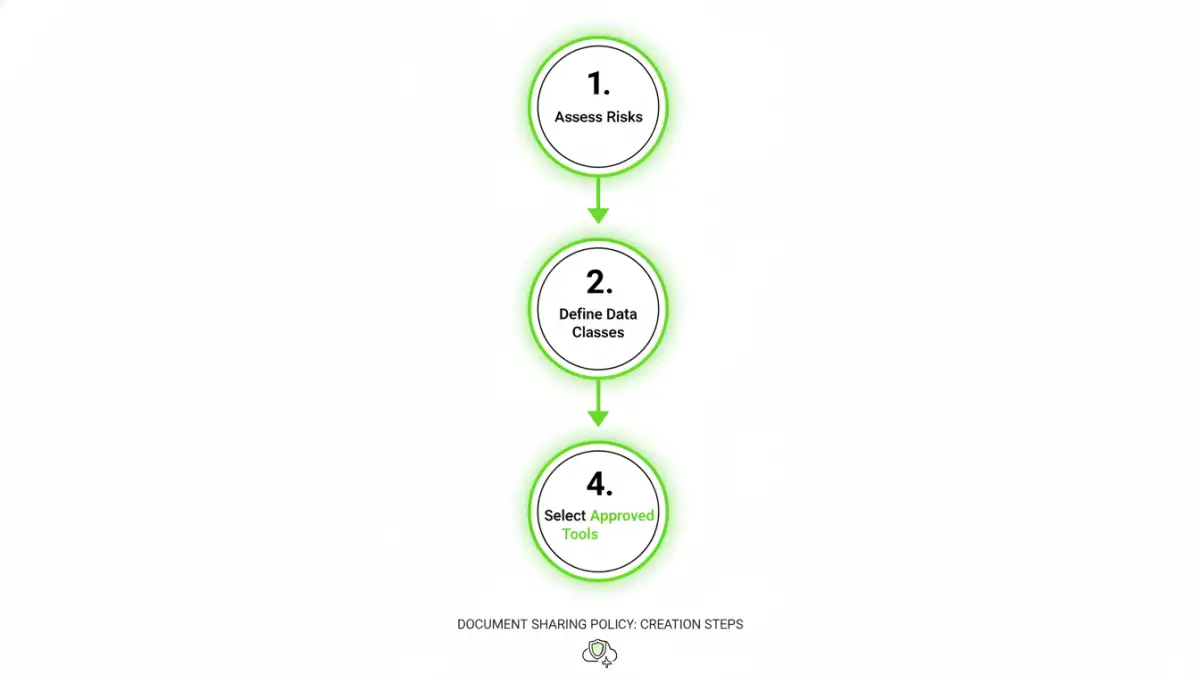 secure file sharing training - Infographic flowchart for creating a document sharing policy as part of employee security training.