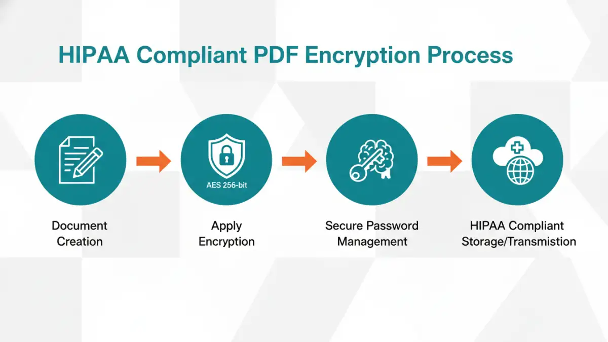 secure medical records pdf - Infographic detailing steps for HIPAA compliant PDF encryption