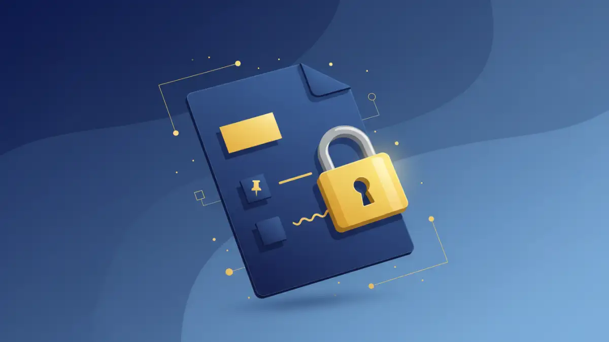 Secure PDF annotation process with lock icon and markup symbols