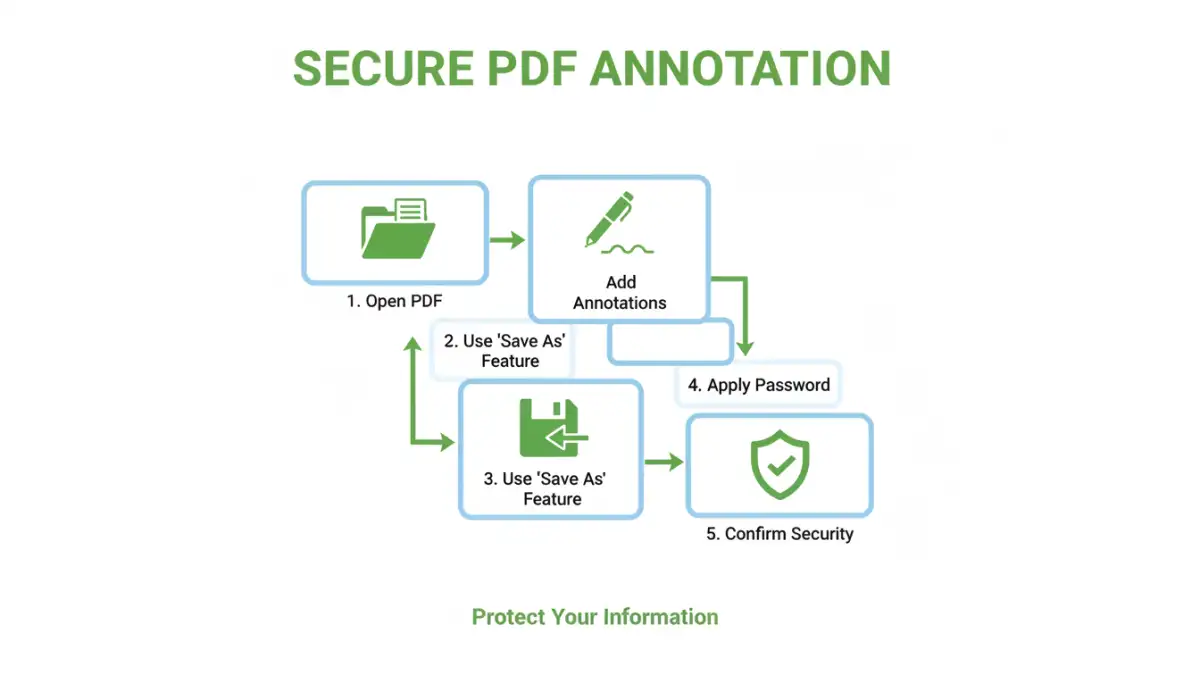 Infographic showing steps for secure PDF annotation with password protection