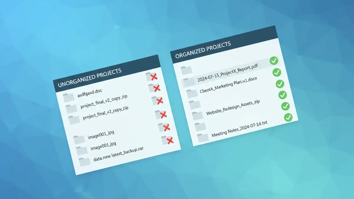 secure pdf files A visual comparison of disorganized versus organized secure PDF files using a smart naming convention.