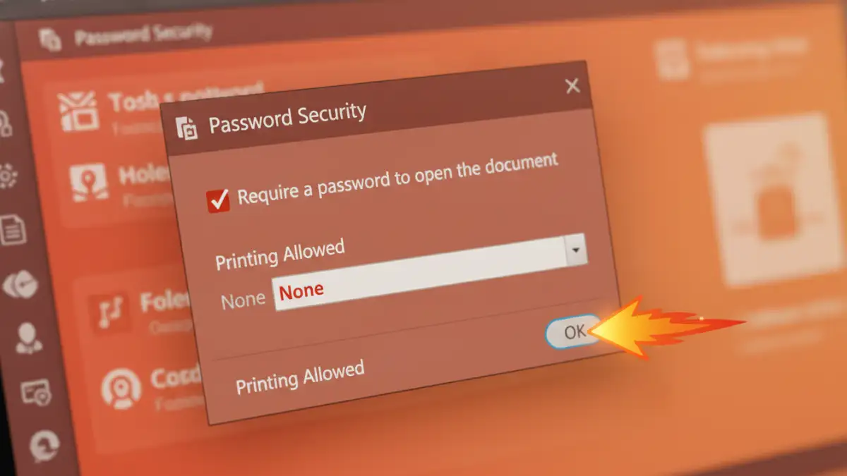 secure pdf for photographers secure pdf for photographers - A screenshot showing how to password protect photos and set permissions within a PDF application.